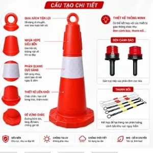 Cọc tiêu nhựa đỏ phản quang trắng 75cm
