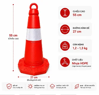 Cọc tiêu nhựa đỏ phản quang trắng 65cm - Ảnh 2