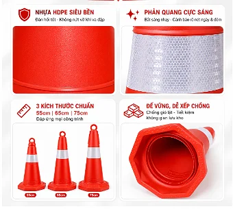Cọc tiêu nhựa đỏ phản quang trắng 65cm - Ảnh 3