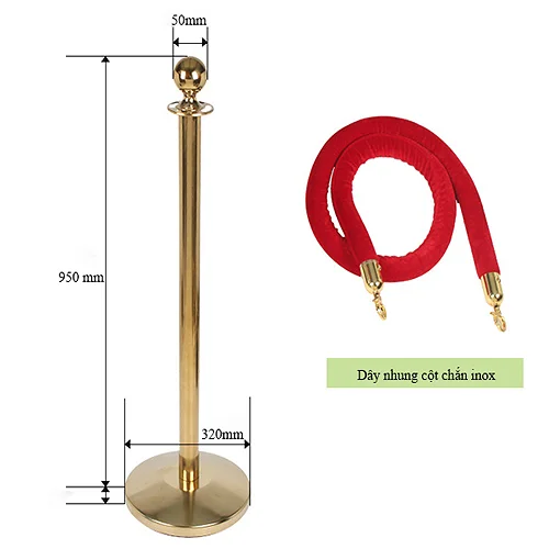 Cột phân cách inox dây nhung hình trụ 90cm - Ảnh 3